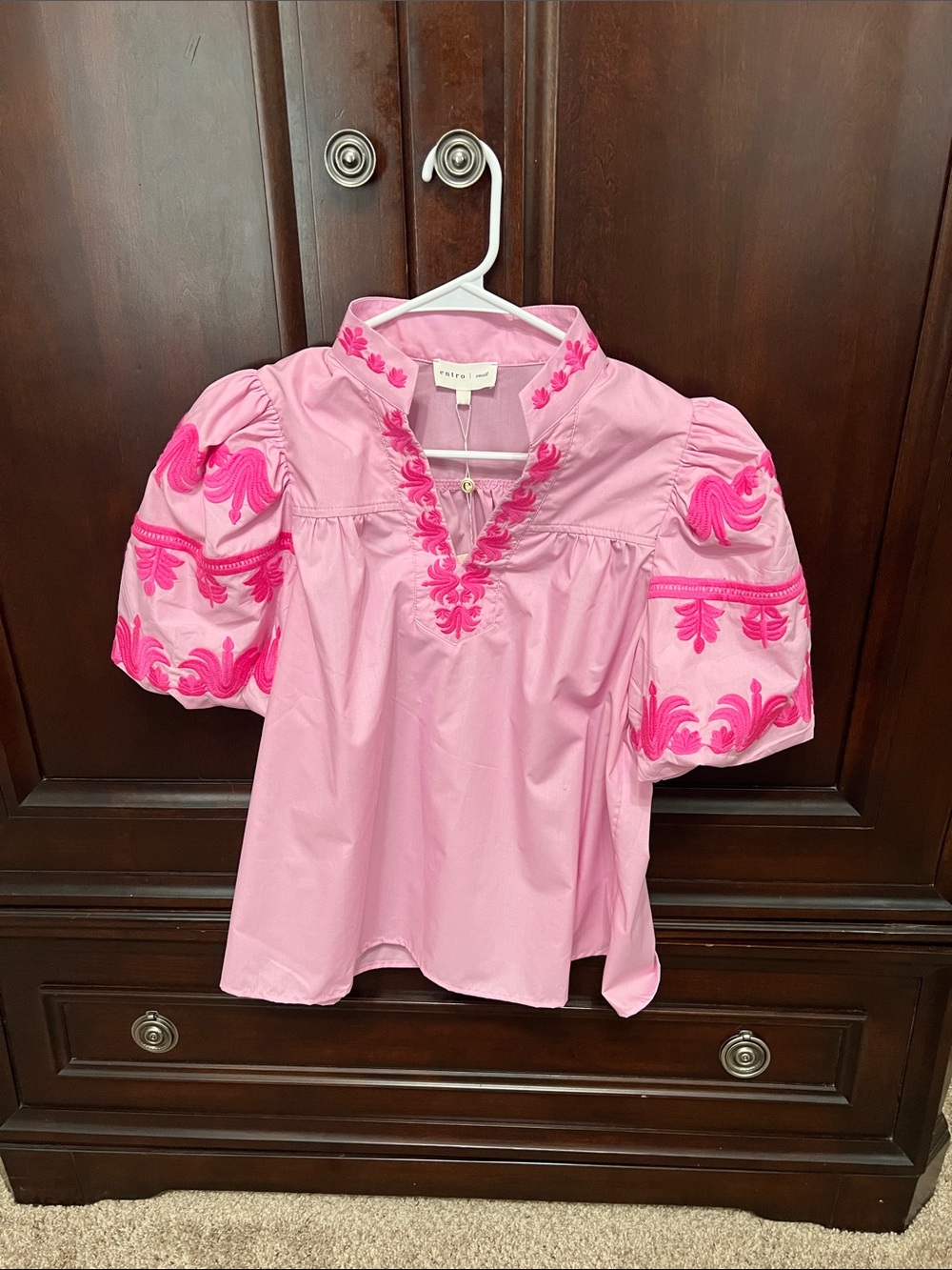 entro Pink Blouse with Hot Pink Embroidery
